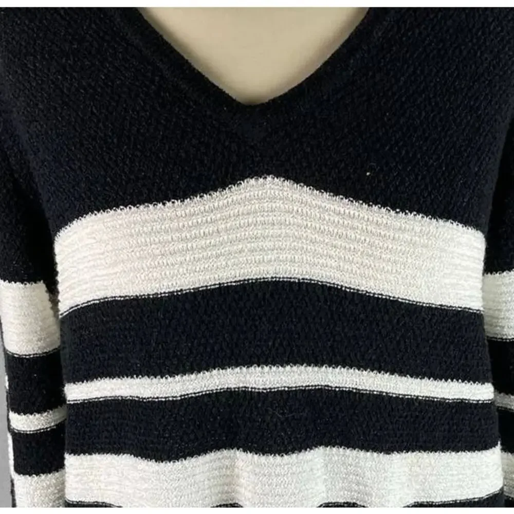 Calvin Klein Womens Medium V Neck Sweater Black White Stripe
